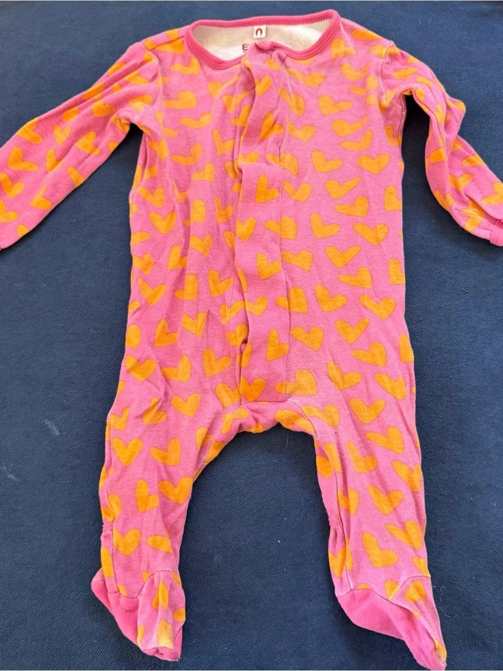 Bundle of 2 Magnetic Me Pink & Orange Heart Elephant Footed PJs 6-9m 100%Cotton